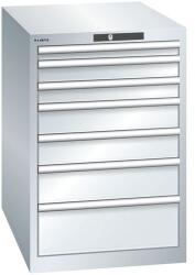 Lista műhelyfiókos szekrény, 7 fiók = 1x 50 + 2x 75 + 2x 100 + 1x 150 + 1x 200 mm, 564x725x850 mm, szürke