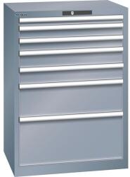 Lista műhelyfiókos szekrény, 7 fiók = 1x50 + 2x75 + 2x100 + 1x200 + 1x300mm, 717x572x1000mm, sötétszürke