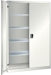 Lista műhelyszekrény polcokkal, 1250x400x1950mm, plexi ajtók, világosszürke