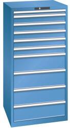 Lista műhelyfiókos szekrény, 717x725x1450 mm, 10 fiók, teherbírás 200 kg, kék