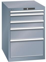 Lista műhelyfiókos szekrény, 5 fiók = 1x 50 + 2x 100 + 1x 200 + 1x 300 mm, 564x725x850 mm, sötétszürke