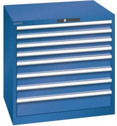 Lista műhelyfiókos szekrény, 870x725x850 mm, 8 fiók, fiókterhelhetőség 75 kg, sötétkék