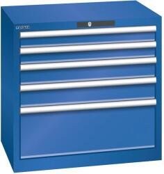 Lista műhelyfiókos szekrény, 5 fiók = 2x75 + 2x100 + 1x250 mm, 717x572x700 mm, rikítókék