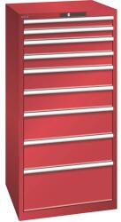 Lista műhelyfiókos szekrény, 9 fiók = 2 x 75 / 2 x 100 / 2 x 150 / 2 x 200 / 1 x 300 mm, 717x725x1450 mm, teherbírás 200 kg, piros