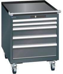 Lista mobil műhelyfiókos szekrény, 564x725x723 mm, 5 fiók, fekete