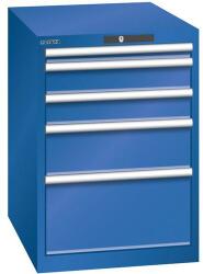 Lista műhelyfiókos szekrény, 5 fiók = 1x 50 + 2x 100 + 1x 200 + 1x 300 mm, 564x725x850 mm, rikítókék