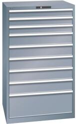 Lista műhelyfiókos szekrények, 9 fiók = 3x100mm +5x150 +1x300mm, fiók teherbírása 75kg, 870x725x1450mm, sötétszürke