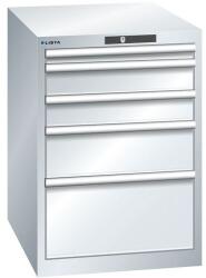 Lista műhelyfiókos szekrény, 5 fiók = 1x 50 + 2x 100 + 1x 200 + 1x 300 mm, 564x725x850 mm, szürke