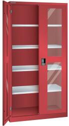 Lista műhelyszekrények polcokkal, 1000x500x1950 mm, plexi ajtók, piros