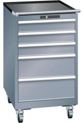 Lista mobil műhelyfiókos szekrény, 5 fiók = 3x100 + 2x200 mm, 564x725x990 mm, sötétszürke
