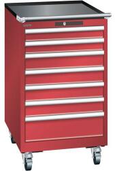 Lista mobil műhelyfiókos szekrény, 7 fiók = 2x75 + 4x100 + 1x150mm, 564x725x990mm, piros
