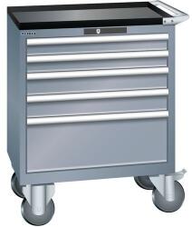 Lista mobil műhelyfiókos szekrény, 5 fiók = 2x75 + 2x100 + 1x250mm, 717x572x962mm, sötétszürke