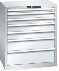 Lista műhelyfiókos szekrény, 7 fiók = 1x50 + 2x75 + 2x100 + 1x150 + 1x200mm, 717x572x850mm, szürke