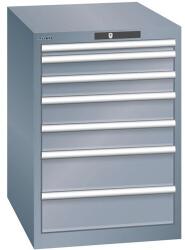 Lista műhelyfiókos szekrény, 7 fiók = 1 x 50 / 2 x 75 / 2 x 100 / 2 x 150, 564x725x800 mm, sötétszürke