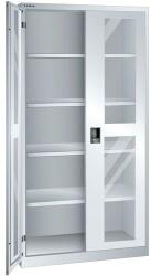 Lista műhelyszekrények polcokkal, 1000x500x1950 mm, plexi ajtók, szürke