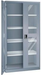 Lista műhelyszekrények polcokkal, 1000x400x1950 mm, plexi ajtók, sötétszürke