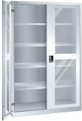 Lista műhelyszekrény polcokkal, 1250x580x1950mm, plexi ajtók, szürke