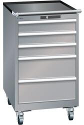Lista mobil műhelyfiókos szekrény, 5 fiók = 3x100 + 2x200 mm, 564x725x990 mm, szürke/ezüst