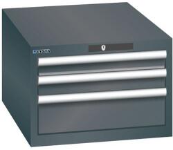 Lista műhelyfiókos szekrény, 3 fiók = 2x 75 + 1x 150 mm, 564x725x383 mm, fekete