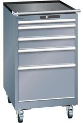 Lista mobil műhelyfiókos szekrény, 5 fiók = 1x50 + 2x100 + 1x150 + 1x300mm, 564x725x990mm, sötétszürke