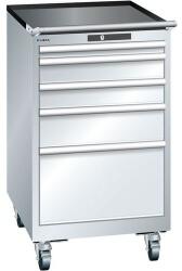 Lista mobil műhelyfiókos szekrény, 5 fiók = 1x50 + 2x100 + 1x150 + 1x300mm, 564x725x990mm, szürke