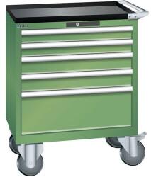Lista mobil műhelyfiókos szekrény, 5 fiók = 2x75 + 2x100 + 1x250mm, 717x572x962mm, zöld