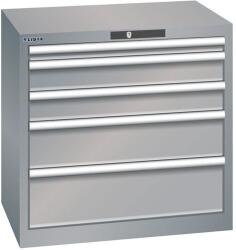 Lista műhelyfiókos szekrény, 5 fiók = 1x50 + 2x100 + 1x150 + 1x200mm, 717x572x700mm, szürke/ezüst