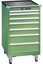 Lista mobil műhelyfiókos szekrény, 7 fiók = 1x50 + 2x75 + 2x100 + 2x150mm, 564x725x990mm, zöld