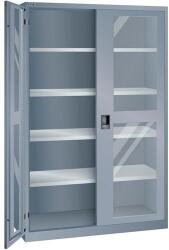 Lista műhelyszekrény polcokkal, 1250x500x1950 mm, plexi ajtók, sötétszürke