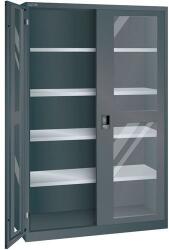 Lista műhelyszekrény polcokkal, 1250x400x1950 mm, plexi ajtók, fekete