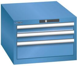 Lista műhelyfiókos szekrény, 3 fiók = 2x 75 + 1x 150 mm, 564x725x383 mm, kék