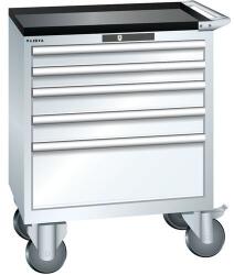 Lista mobil műhelyfiókos szekrény, 5 fiók = 2x75 + 2x100 + 1x250mm, 717x572x962mm, fehér