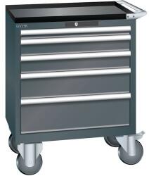 Lista mobil műhelyfiókos szekrény, 5 fiók = 1x50 + 2x100 + 1x150 + 1x200mm, 717x572x962mm, fekete