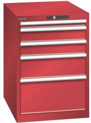 Lista műhelyfiókos szekrény, 5 fiók = 1x 50 + 2x 100 + 1x 200 + 1x 300 mm, 564x725x850 mm, piros