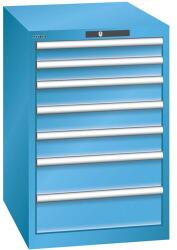 Lista műhelyfiókos szekrény, 7 fiók = 2x 75 + 3x 100 + 2x 150 mm, 564x725x850 mm, világoskék
