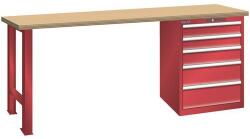 Lista Műhely munkapad LISTA, 1500x700x890 mm, teherbírás 1500 kg, 5 fiók, piros