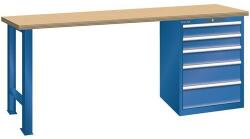 Lista Műhely munkapad LISTA, 1500x700x890 mm, teherbírás 1500 kg, 5 fiók, sötétkék