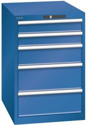 Lista műhelyfiókos szekrény, 5 fiók = 2x 100 + 1x 150 + 2x 200 mm, 564x725x850 mm, sötétkék