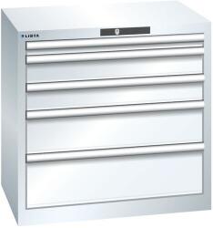 Lista műhelyfiókos szekrény, 5 fiók = 1x50 + 2x100 + 1x150 + 1x200mm, 717x572x700mm, fehér