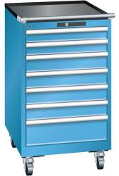 Lista mobil műhelyfiókos szekrény, 7 fiók = 2x75 + 4x100 + 1x150mm, 564x725x990mm, világoskék
