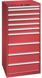 Lista műhelyfiókos szekrény, 717x725x1450 mm, 10 fiók, teherbírás 75 kg, piros