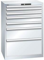 Lista műhelyfiókos szekrény, 7 fiók = 1x50 + 2x75 + 2x100 + 1x200 + 1x300mm, 717x572x1000mm, szürke