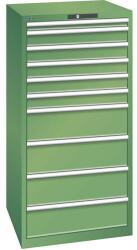 Lista műhelyfiókos szekrény, 717x725x1450 mm, 10 fiók, teherbírás 75 kg, zöld