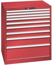 Lista műhelyfiókos szekrény, 870x725x1000 mm, 9 fiók, fiók teherbírás 75 kg, piros