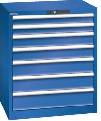 Lista műhelyfiókos szekrény, 7 fiók = 2x75 + 2x100 + 2x125 + 1x150mm, 717x572x850mm, rikítókék