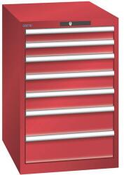 Lista műhelyfiókos szekrény, 7 fiók = 2x 75 + 3x 100 + 2x 150 mm, 564x725x850 mm, piros