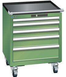 Lista mobil műhelyfiókos szekrény, 411x725x723 mm, 5 fiók, zöld