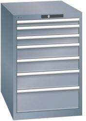 Lista műhelyfiókos szekrény, 7 fiók = 1x 50 + 2x 75 + 2x 100 + 1x 150 + 1x 200 mm, 564x725x850 mm, sötétszürke
