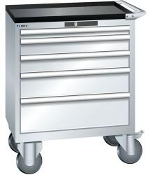 Lista mobil műhelyfiókos szekrény, 5 fiók = 1x50 + 2x100 + 1x150 + 1x200mm, 717x572x962mm, szürke