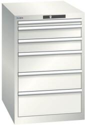 Lista műhelyfiókos szekrény, 6 fiók = 1x 50 + 2x 100 + 2x 150 + 1x 200 mm, 564x725x850 mm, világosszürke